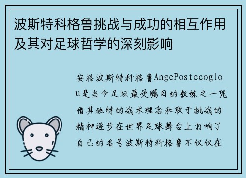 波斯特科格鲁挑战与成功的相互作用及其对足球哲学的深刻影响