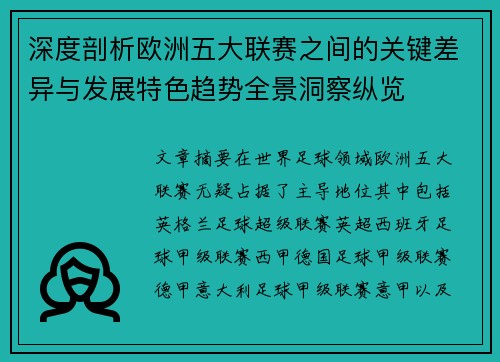 深度剖析欧洲五大联赛之间的关键差异与发展特色趋势全景洞察纵览